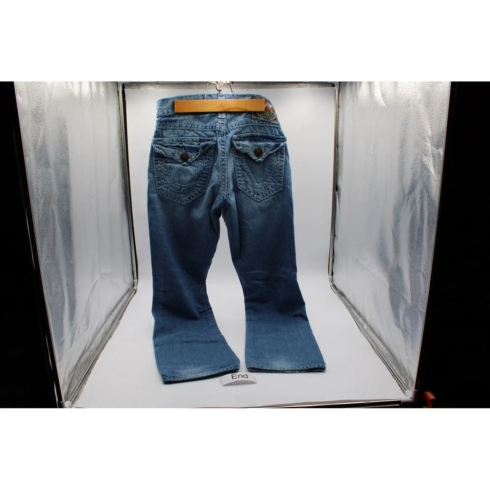 True Religion Jeans Blue Relaxed Straight Thick Stitch Button Fly USA 31 Y2K